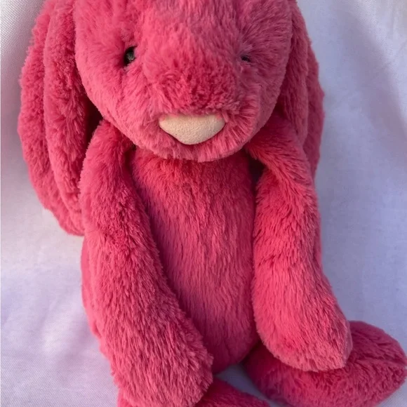 Jellycat STRAWBERRY BUNNY Dark Pink Rabbit RETIRED 14" Rare Heart shape nose - Picture 2 of 8